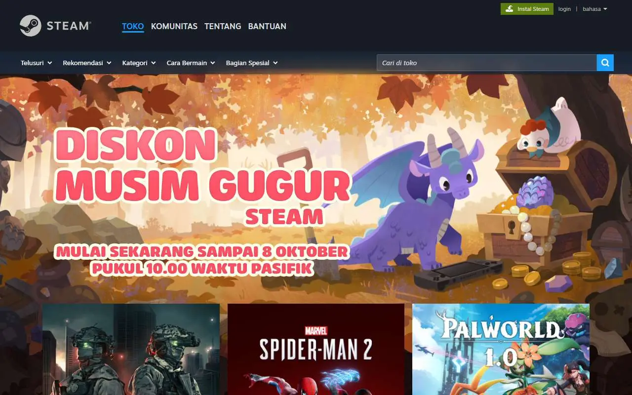 Tampilan website resmi Steam (steampowered.com)
