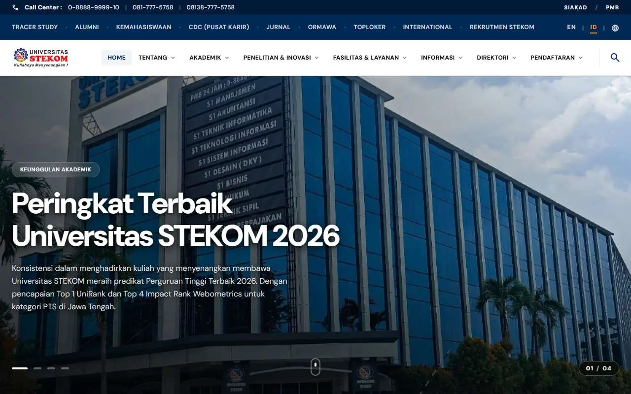 Tampilan website resmi Universitas STEKOM (stekom.ac.id)