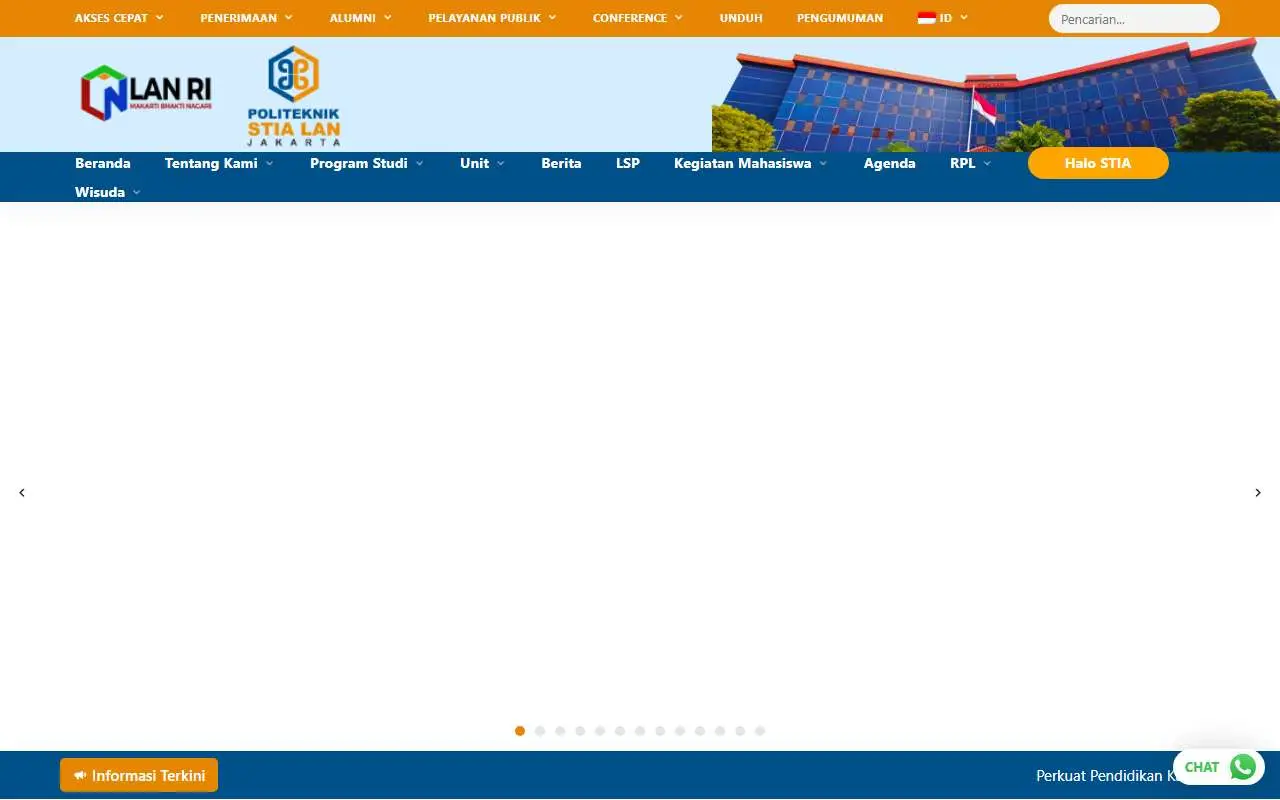 Tampilan website resmi Politeknik STIA LAN Jakarta (stialan.ac.id)