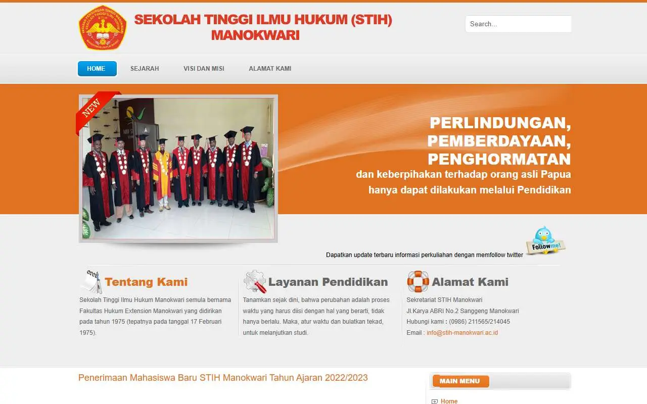 Tampilan website resmi Sekolah Tinggi Ilmu Hukum Manokwari (stih-manokwari.ac.id)