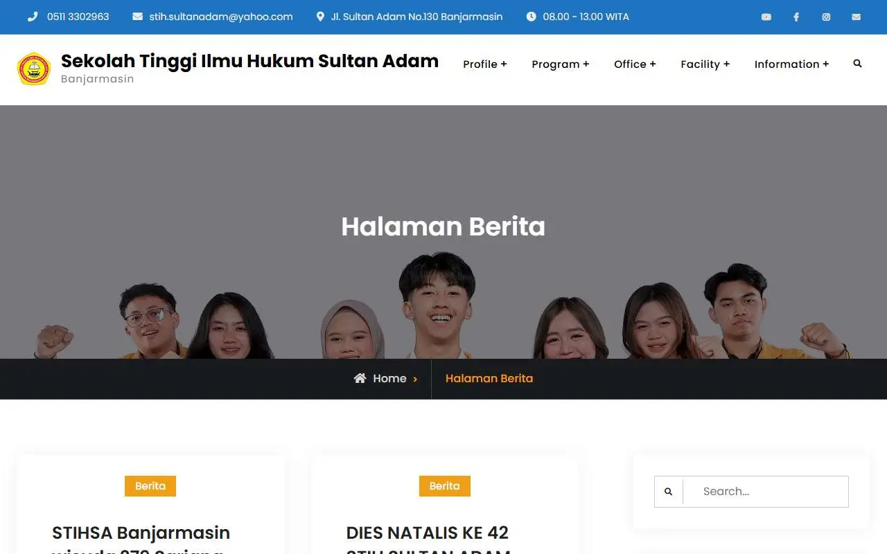 Tampilan website resmi Sekolah Tinggi Ilmu Hukum Sultan Adam (stihsa-bjm.ac.id)