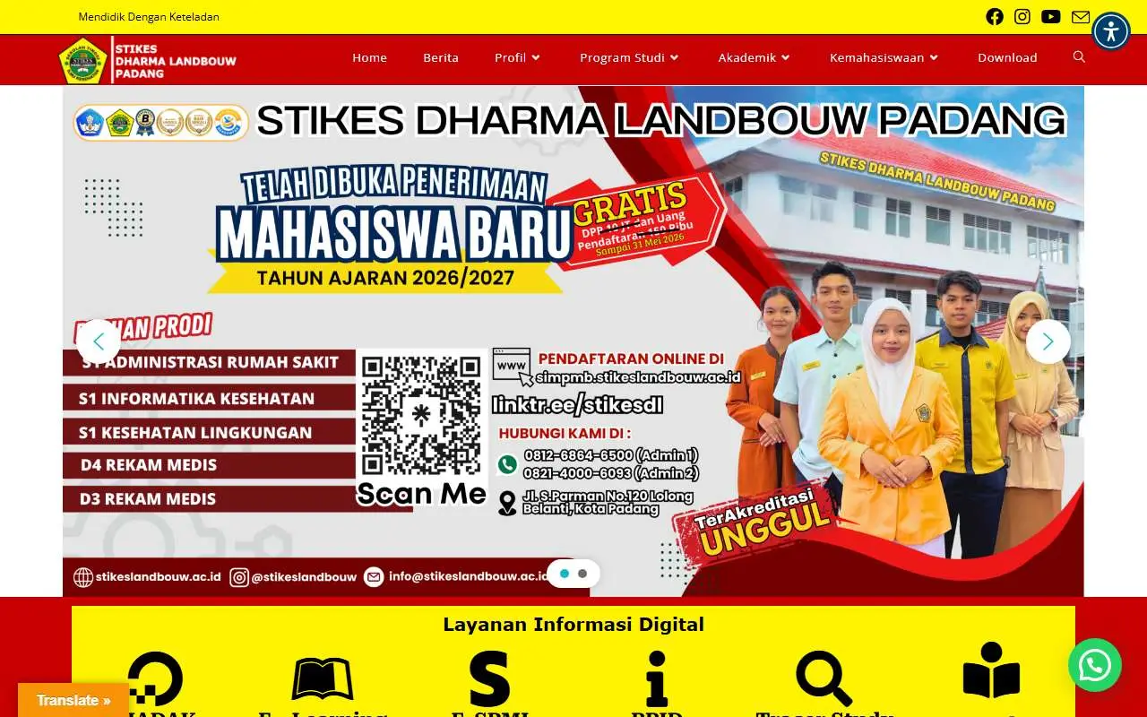 Tampilan website resmi Akademi Kebidanan Dharma Landbouw (stikeslandbouw.ac.id)
