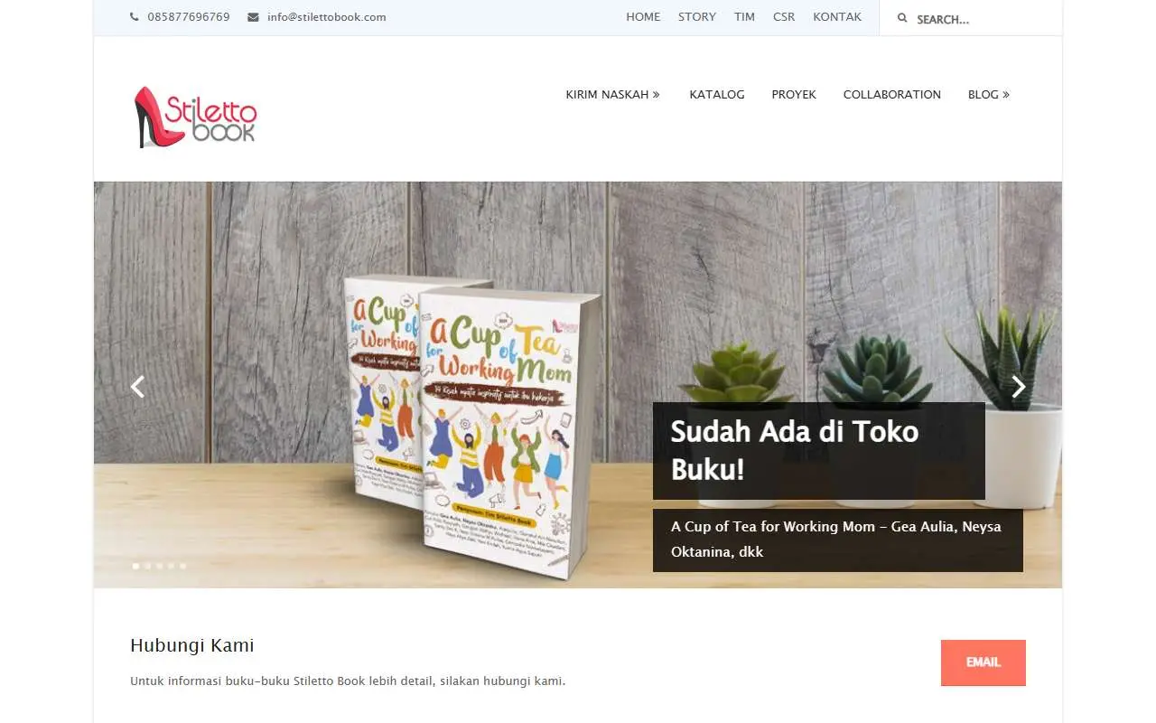Tampilan website resmi Stiletto Indie Book (stilettobook.com)