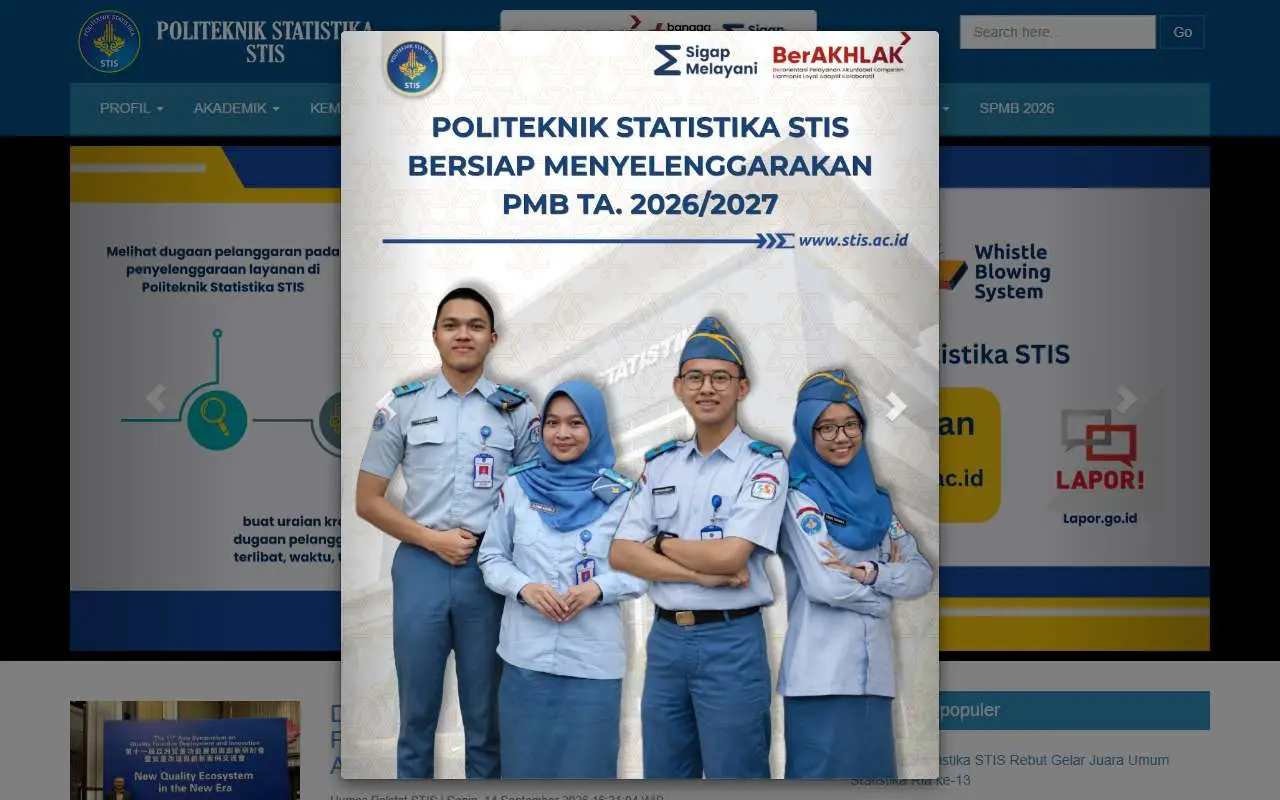 Tampilan website resmi Politeknik Statistika STIS (stis.ac.id)