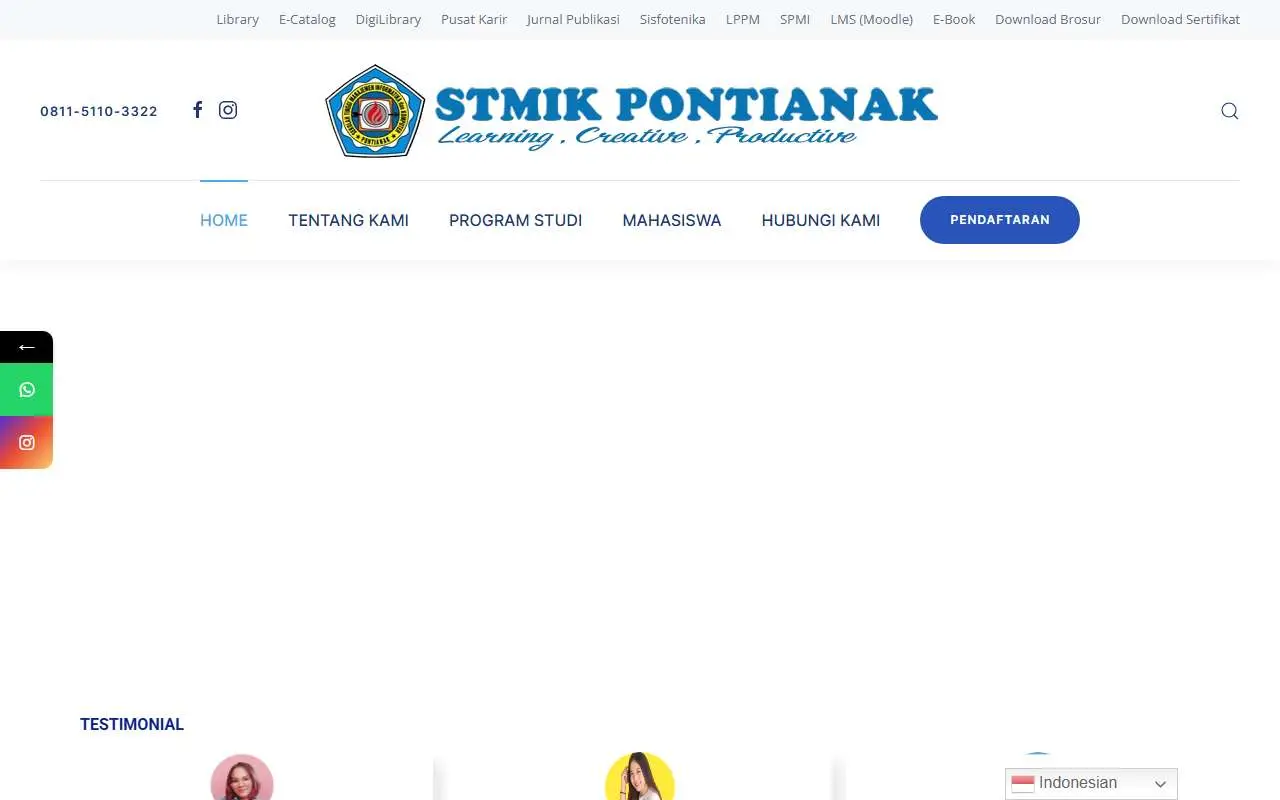 Tampilan website resmi STMIK Pontianak (stmikpontianak.ac.id)
