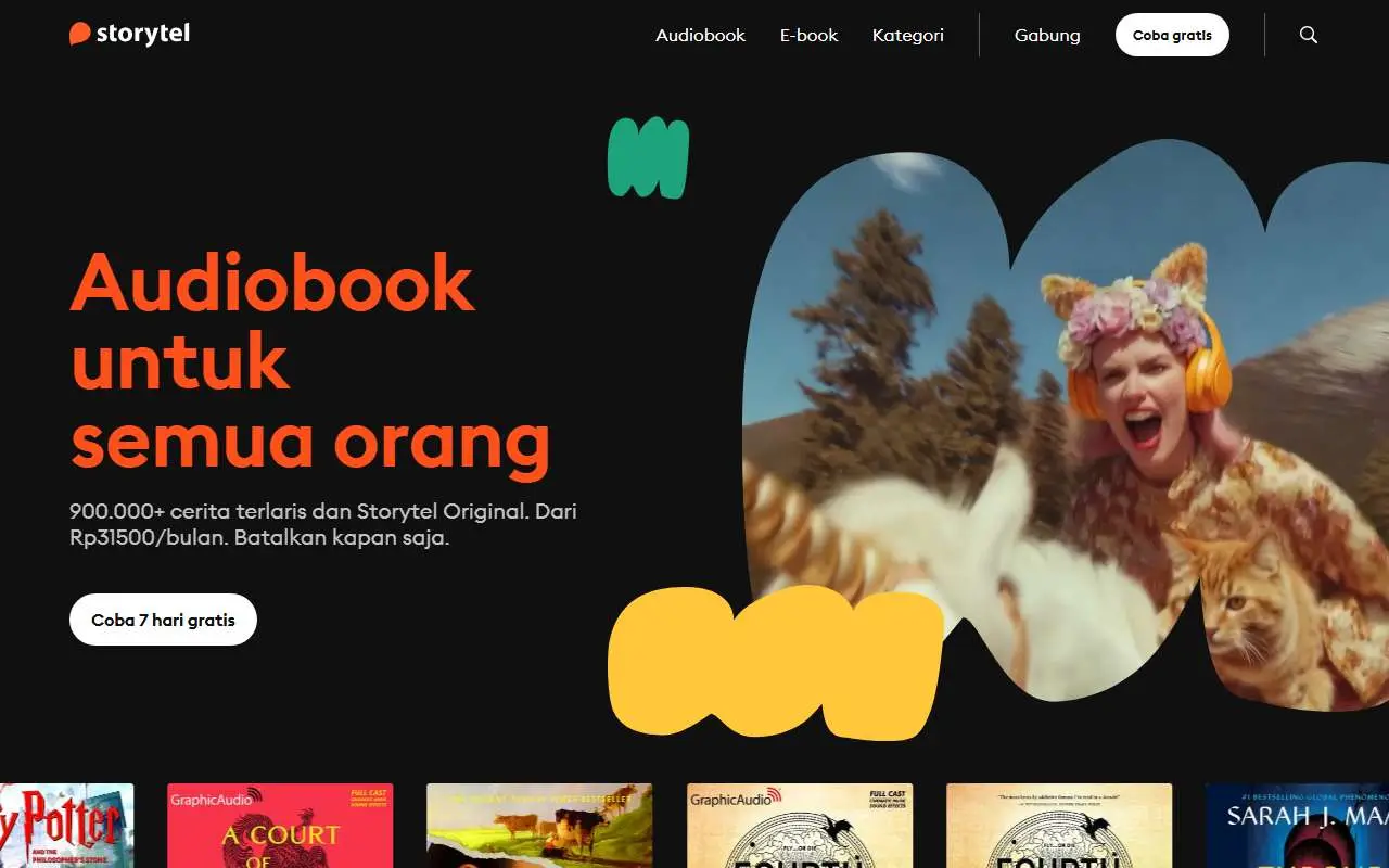 Tampilan website resmi Storytel (storytel.com)