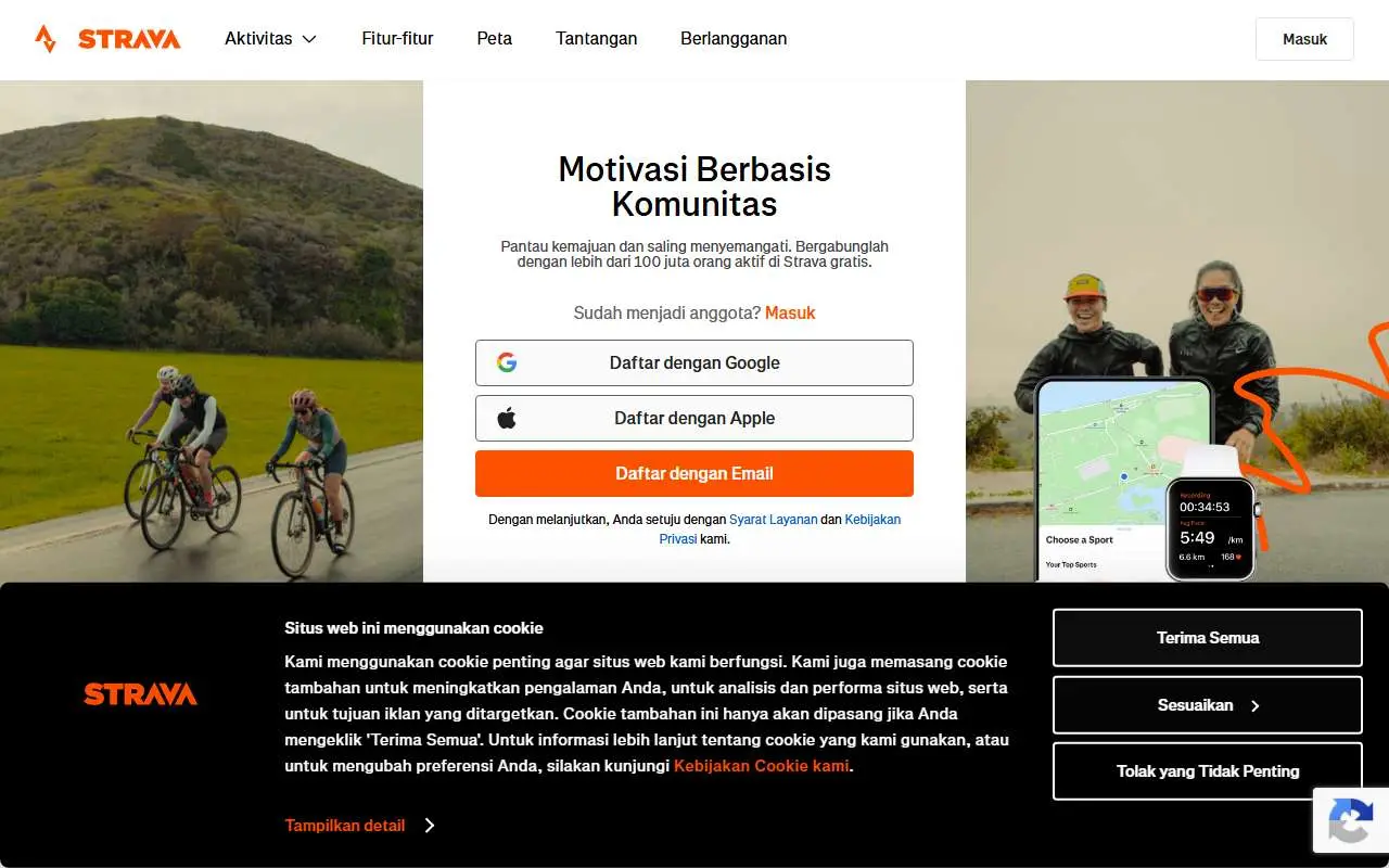 Tampilan website resmi Strava (strava.com)