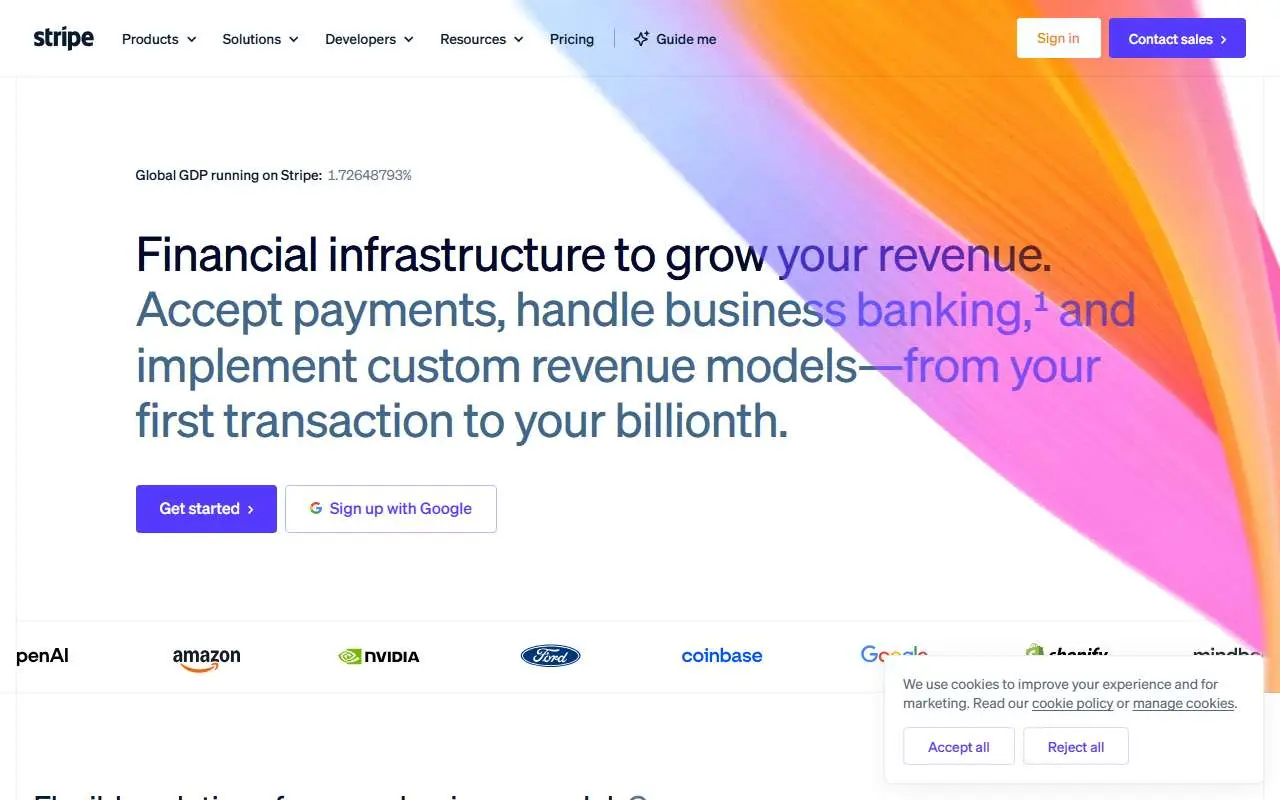 Tampilan website resmi Stripe (stripe.com)