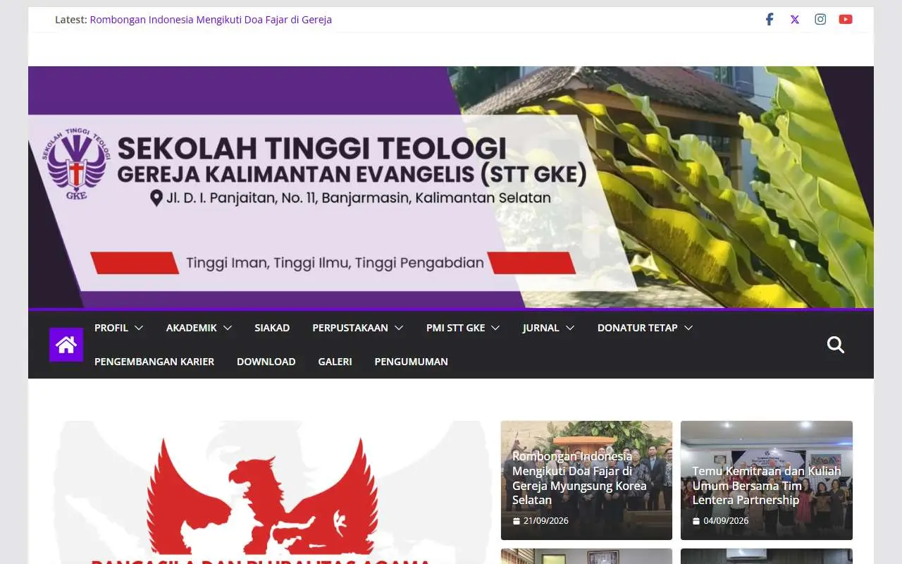 Tampilan website resmi STT Gereja Kalimantan Evangelis (stt-gke.ac.id)