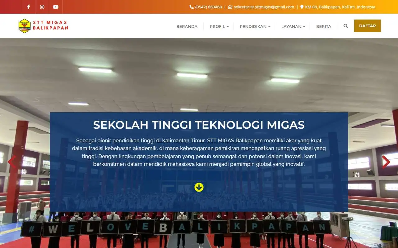 Tampilan website resmi STT Migas Balikpapan (sttmigas.ac.id)