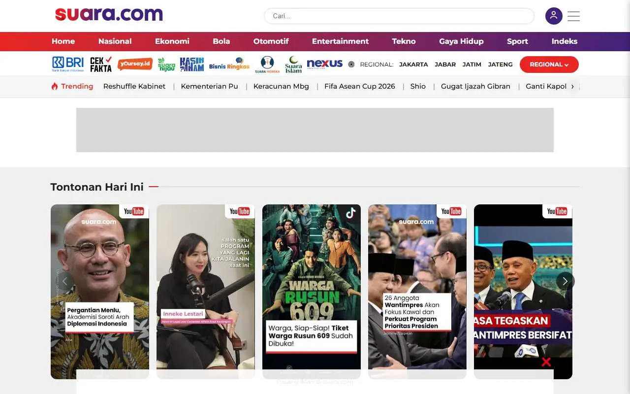 Tampilan website resmi Suara.com (suara.com)