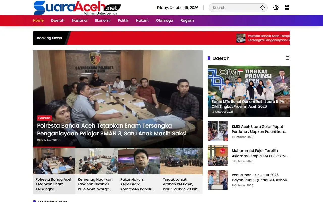 Tampilan website resmi Suara Aceh (suaraaceh.net)