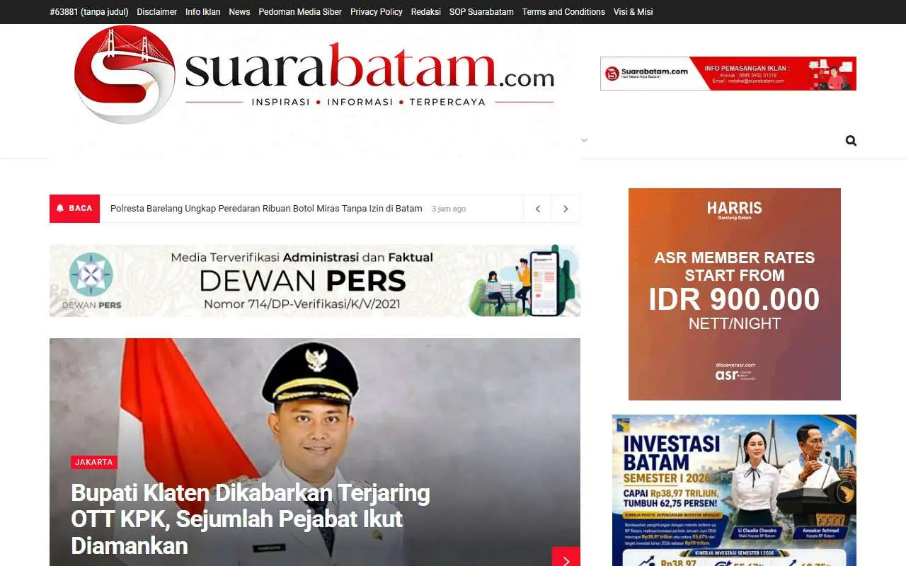 Tampilan website resmi Suara Batam (suarabatam.com)