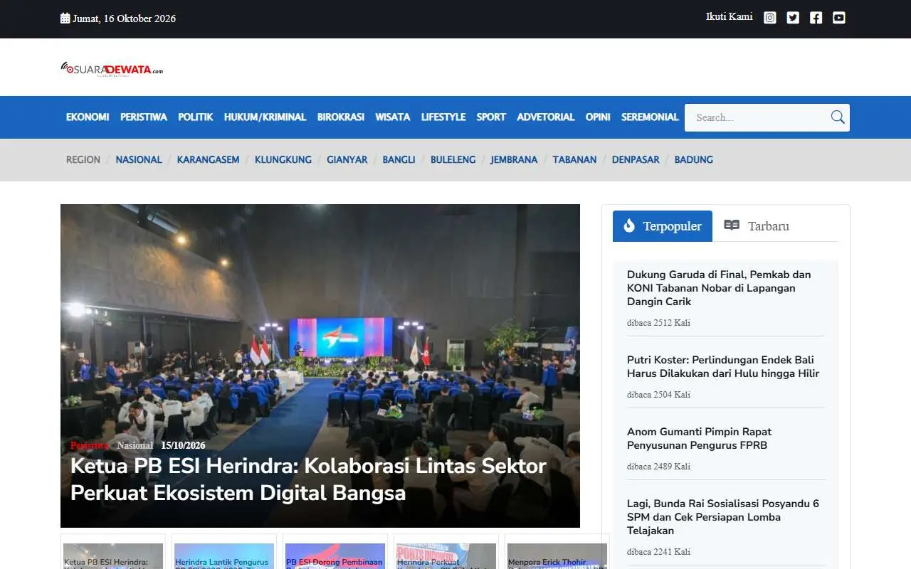 Tampilan website resmi Suaradewata (suaradewata.com)