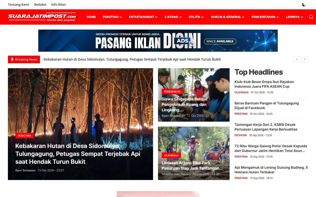 Tampilan website resmi Suara Jatim Post (suarajatimpost.com)
