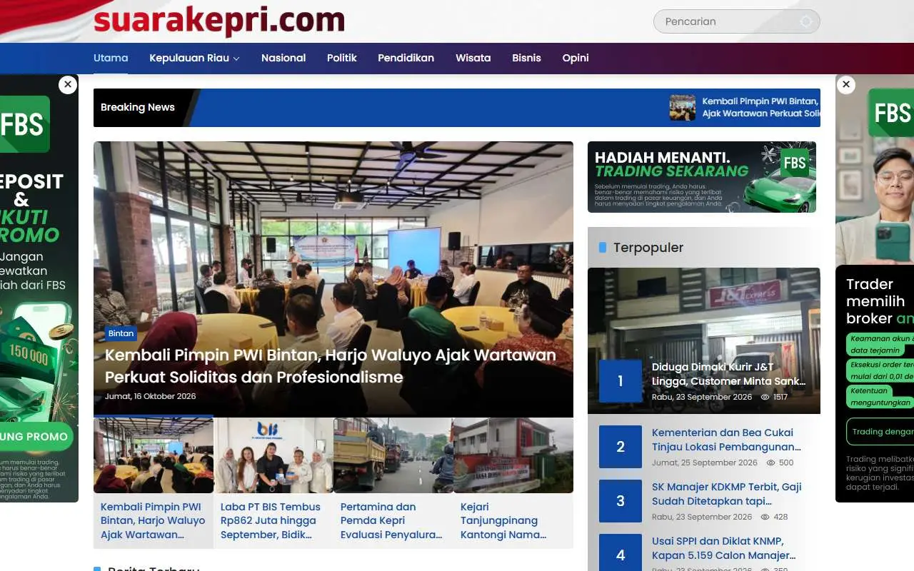 Tampilan website resmi Suara Kepri (suarakepri.com)