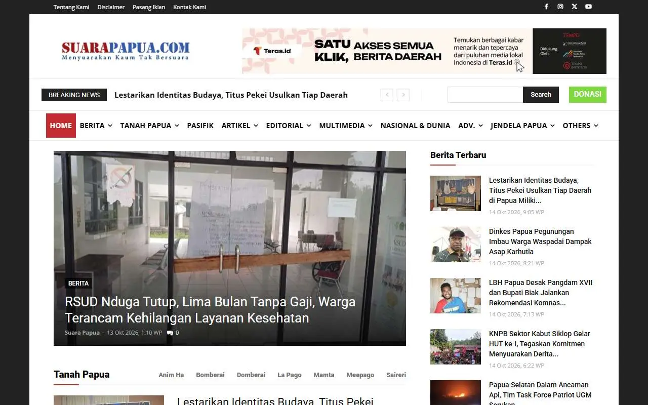 Tampilan website resmi Suara Papua (suarapapua.com)
