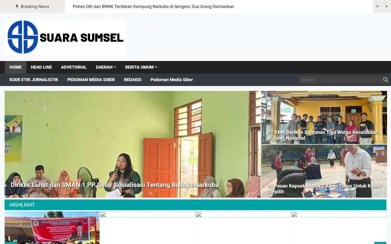 Tampilan website resmi Suara Sumsel (suarasumsel.net)