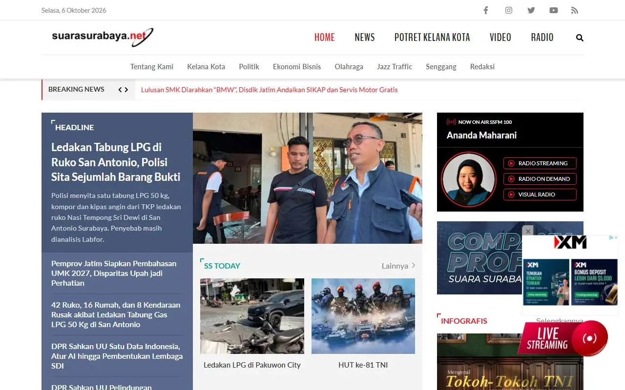 Tampilan website resmi Suara Surabaya (suarasurabaya.net)