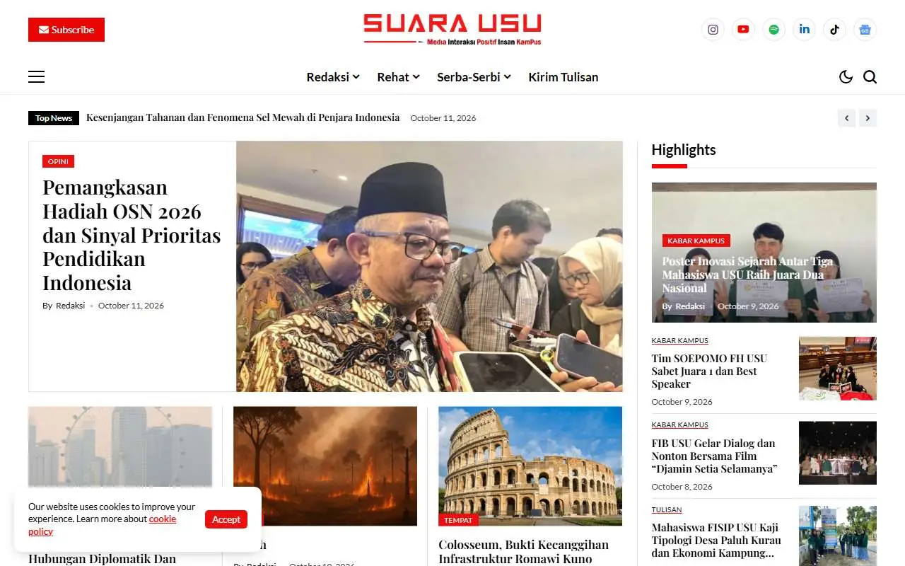 Tampilan website resmi SUARA USU (suarausu.or.id)