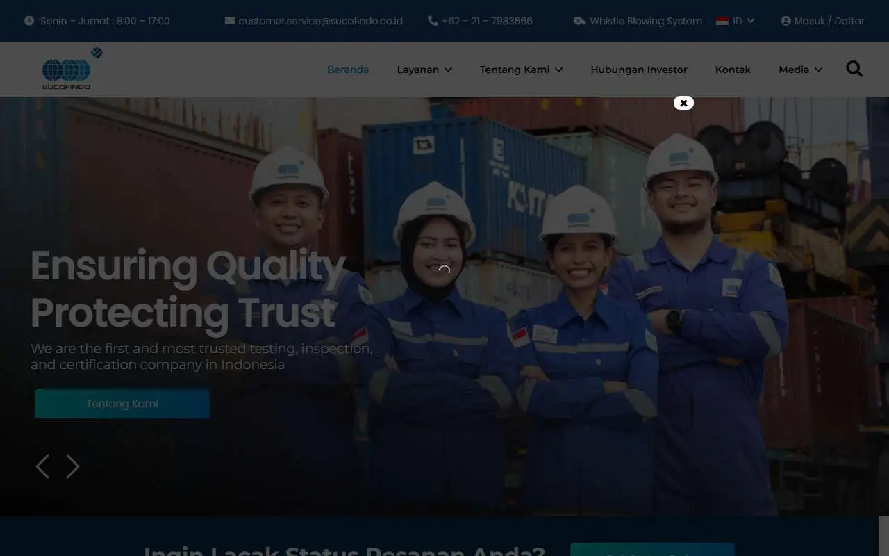 Tampilan website resmi Sucofindo (sucofindo.co.id)