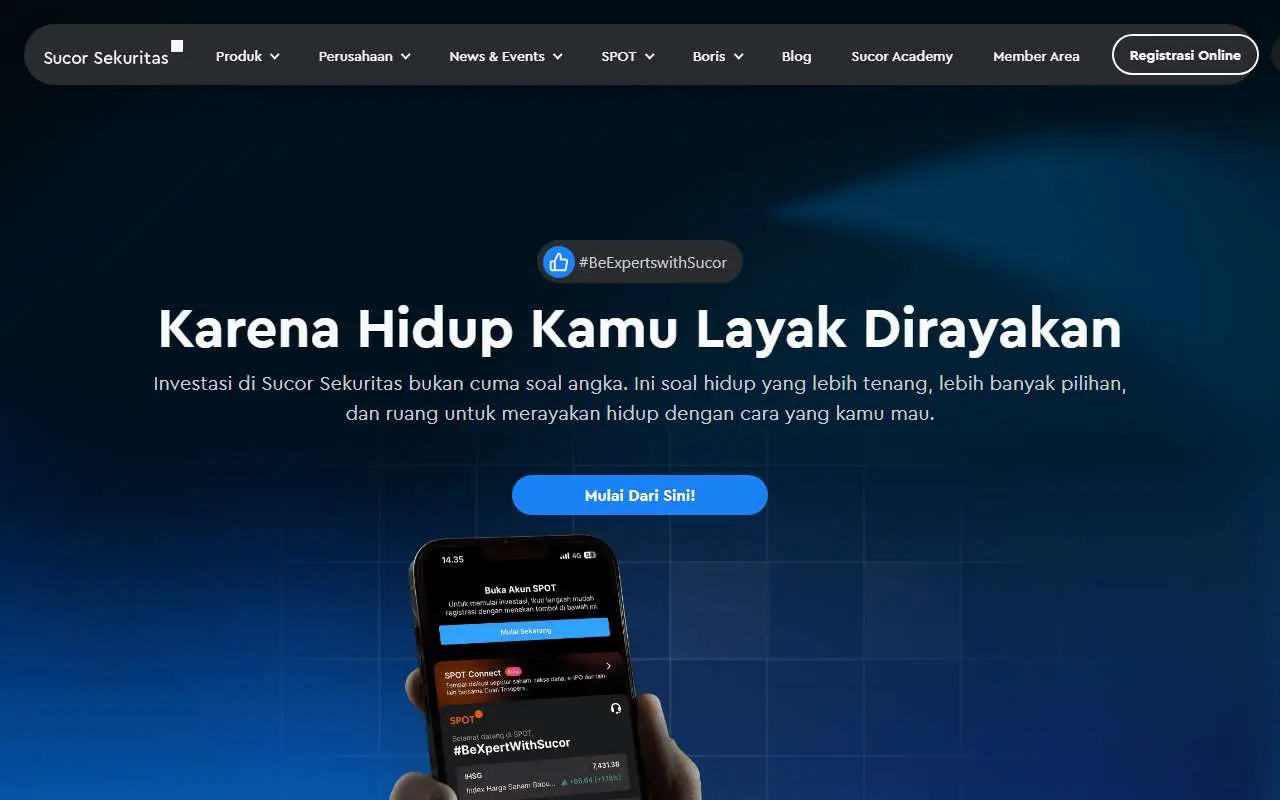 Tampilan website resmi Sucor Sekuritas (sucorsekuritas.com)