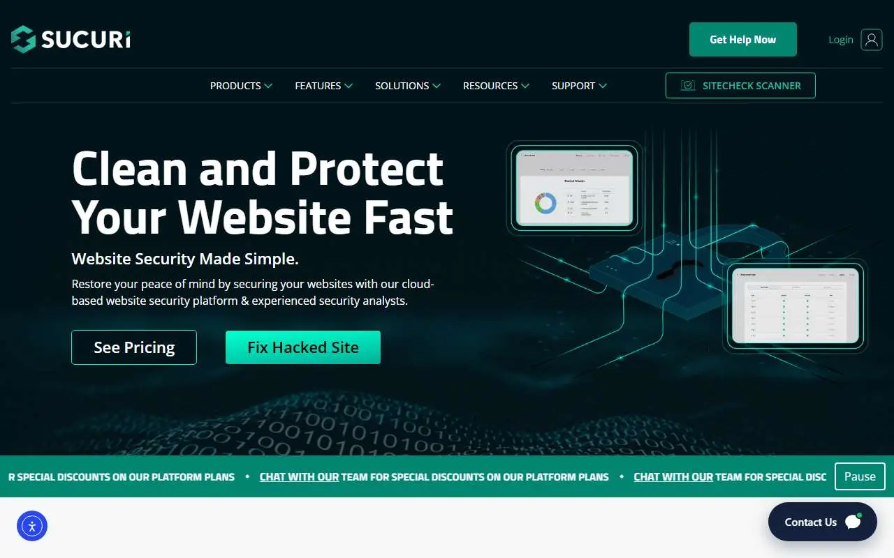 Tampilan website resmi Sucuri (sucuri.net)
