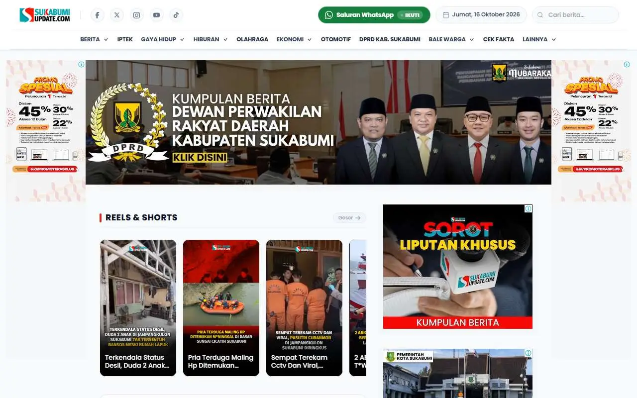 Tampilan website resmi Sukabumi Update (sukabumiupdate.com)