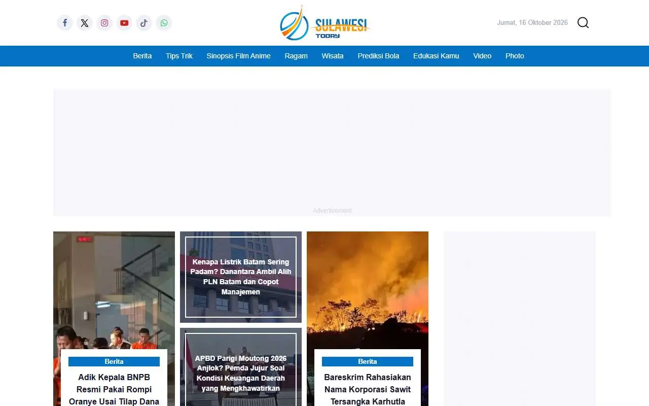Tampilan website resmi Sulawesi Today (sulawesitoday.com)