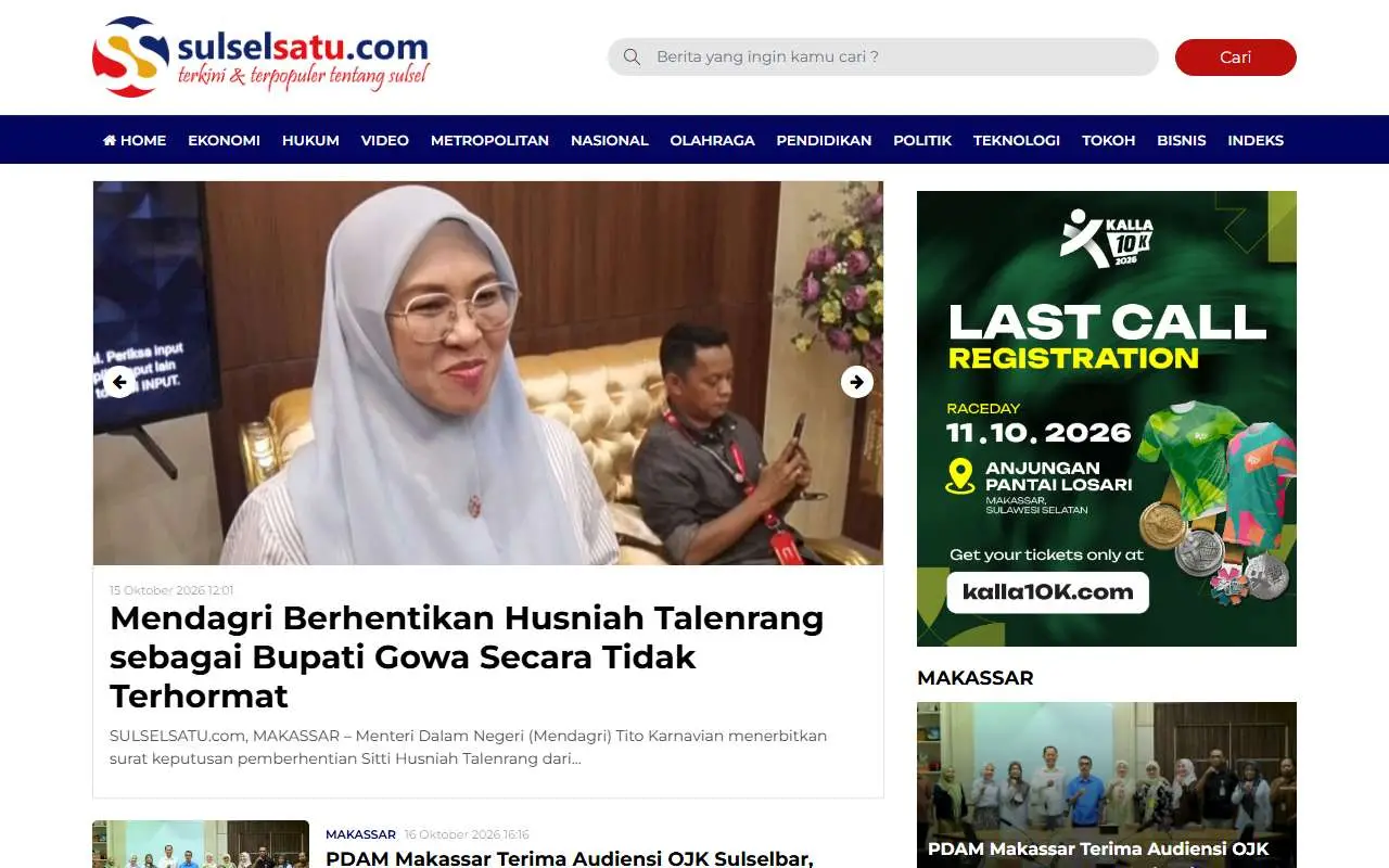 Tampilan website resmi Sulselsatu (sulselsatu.com)