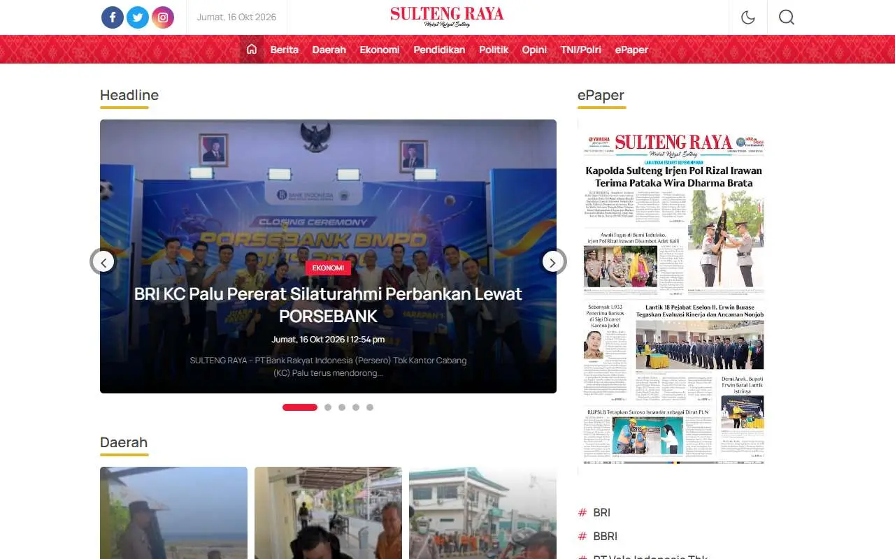 Tampilan website resmi Sulteng Raya (sultengraya.com)