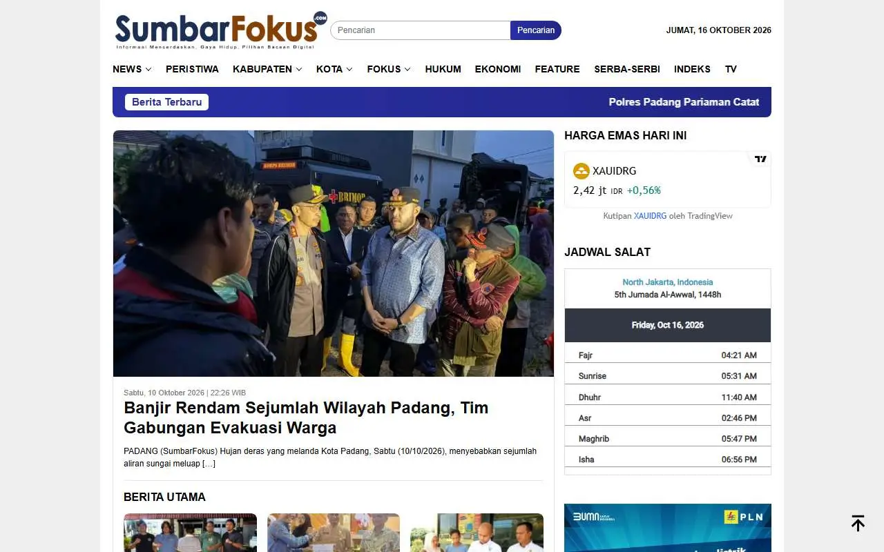 Tampilan website resmi Sumbar Fokus (sumbarfokus.com)
