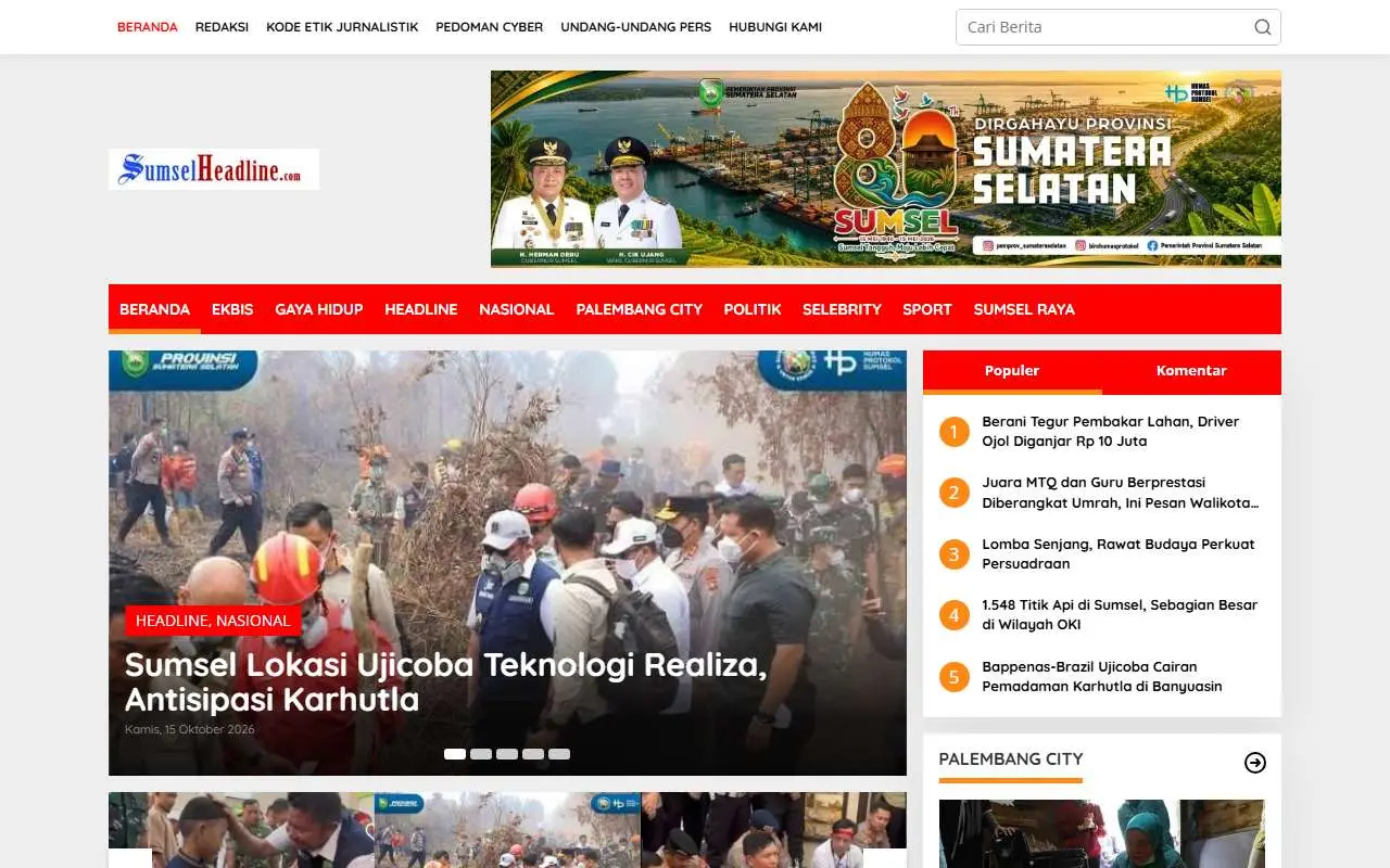 Tampilan website resmi Sumsel Headline (sumselheadline.com)