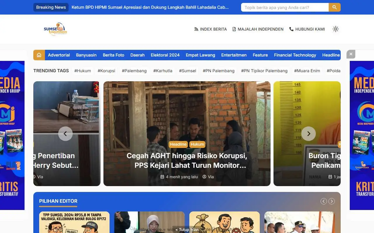 Tampilan website resmi Sumsel Independen (sumselindependen.com)