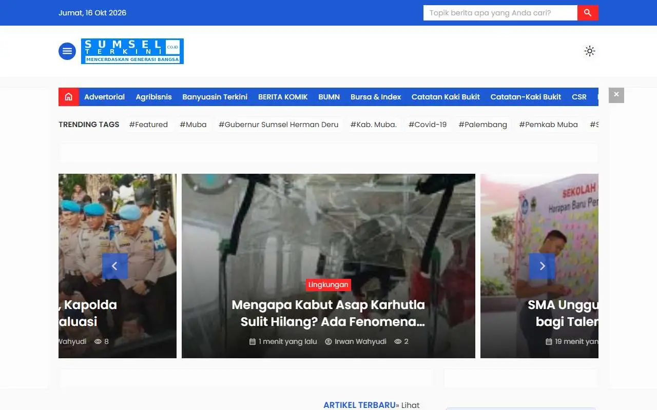 Tampilan website resmi Sumsel Terkini (sumselterkini.co.id)