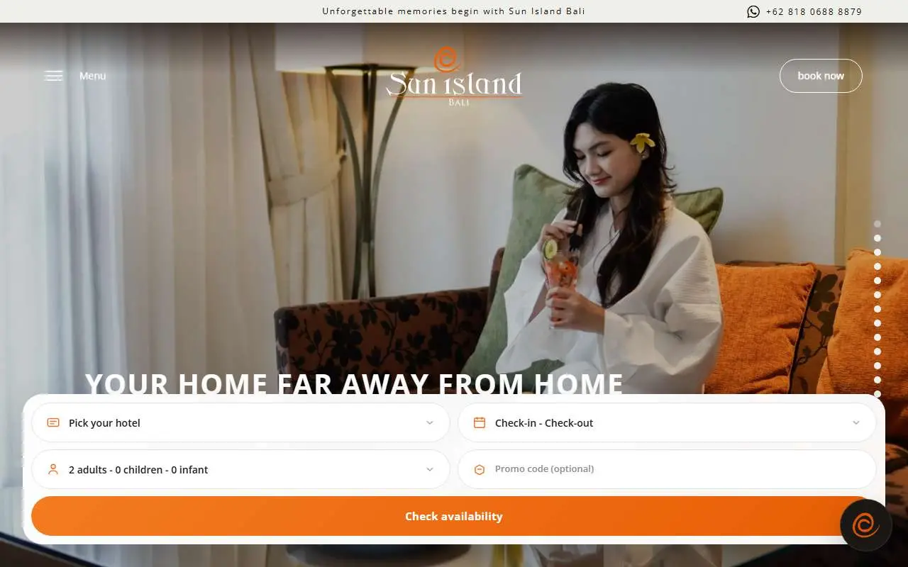 Tampilan website resmi Sun Island Hotel Kuta (sunislandbali.com)