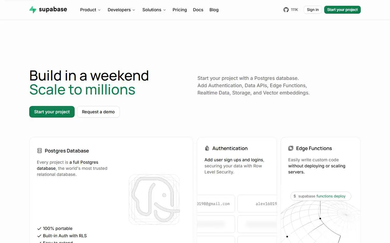 Tampilan website resmi Supabase (supabase.com)