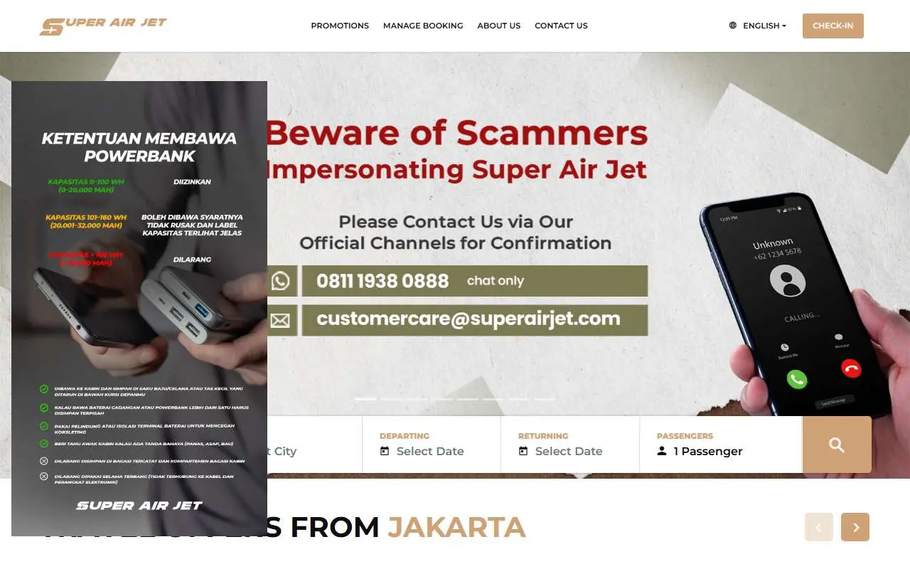 Tampilan website resmi Super Air Jet (superairjet.com)