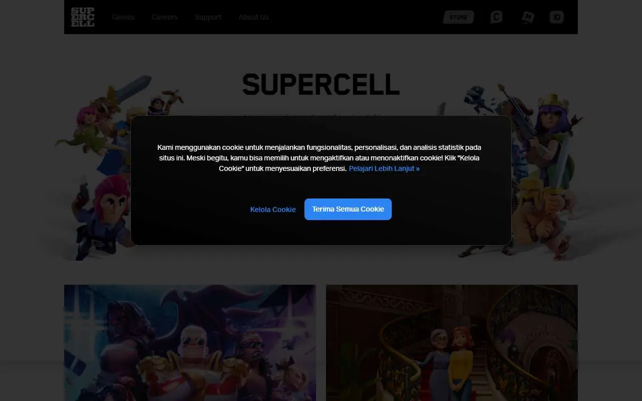 Tampilan website resmi Supercell (supercell.com)