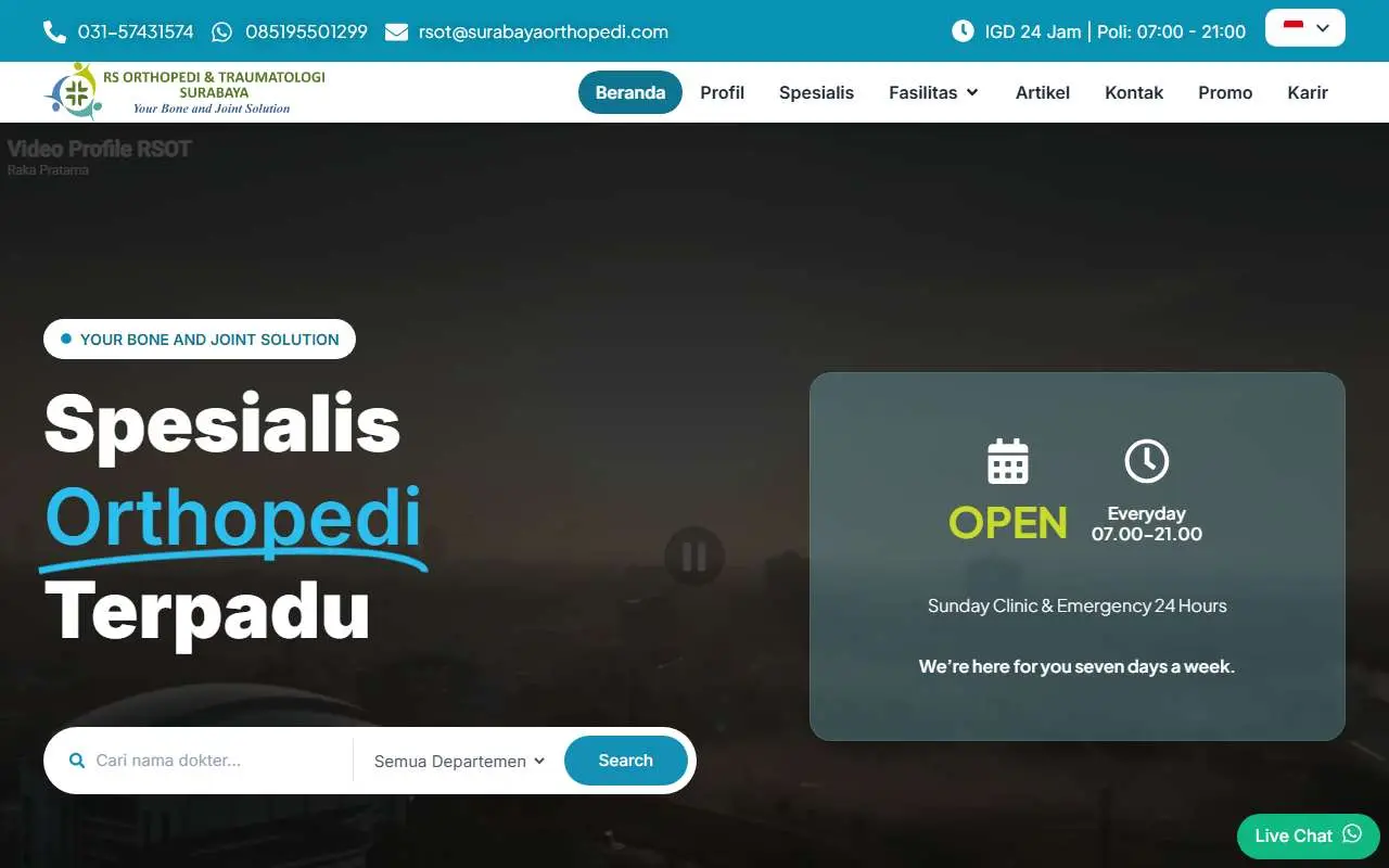 Tampilan website resmi RS Orthopedi dan Traumatologi Surabaya (surabayaorthopedi.com)