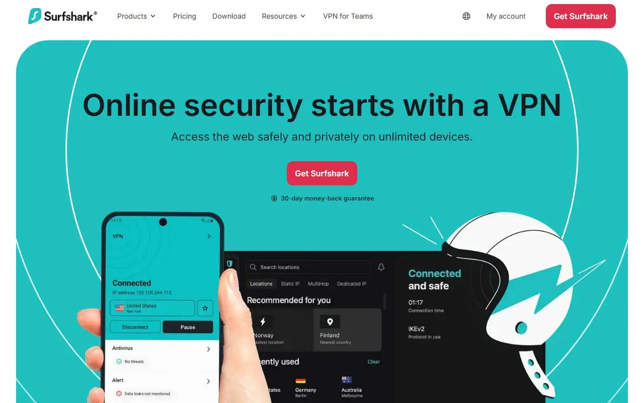 Tampilan website resmi Surfshark (surfshark.com)
