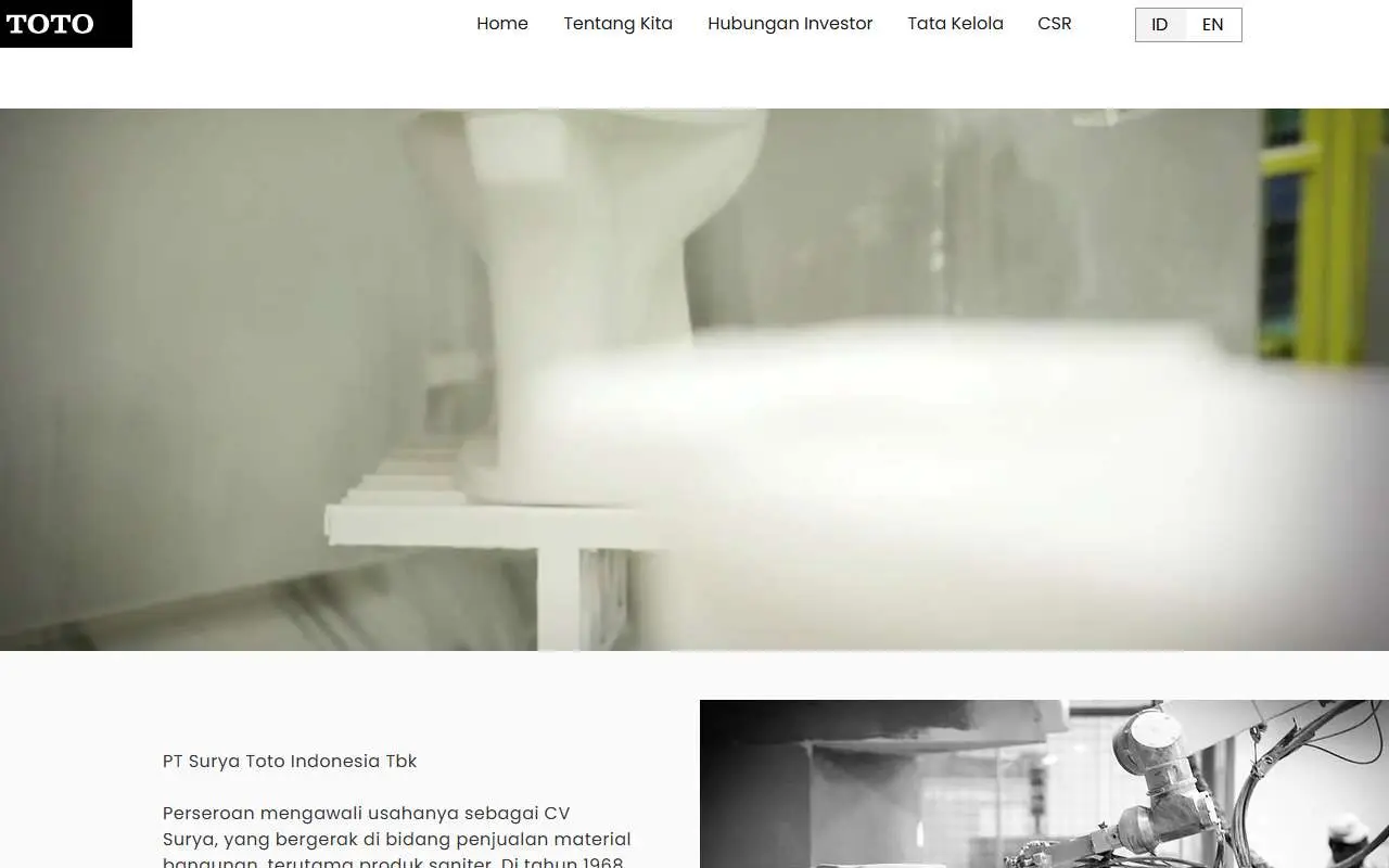 Tampilan website resmi Surya Toto Indonesia (investor.toto.co.id)
