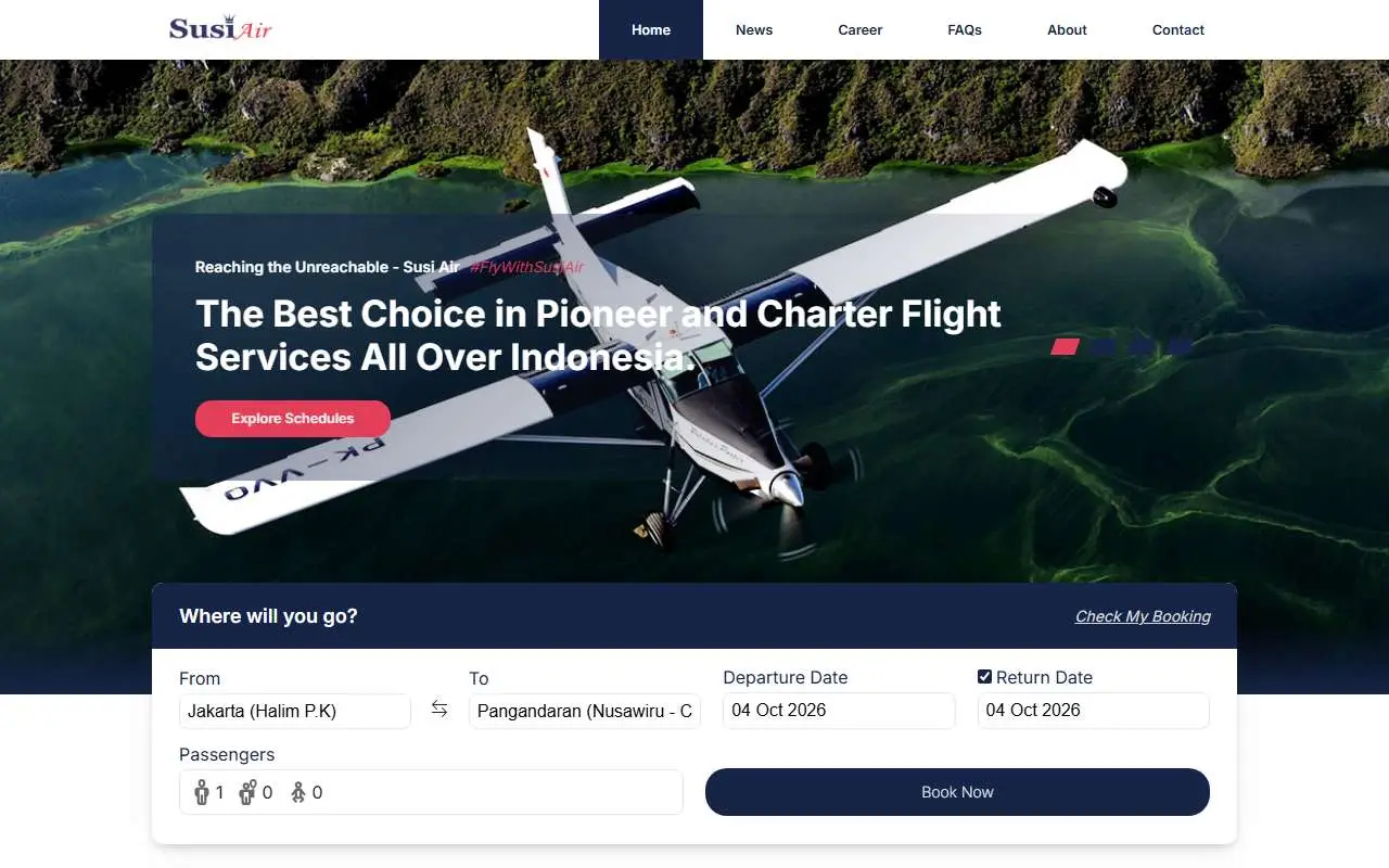 Tampilan website resmi Susi Air (susiair.com)