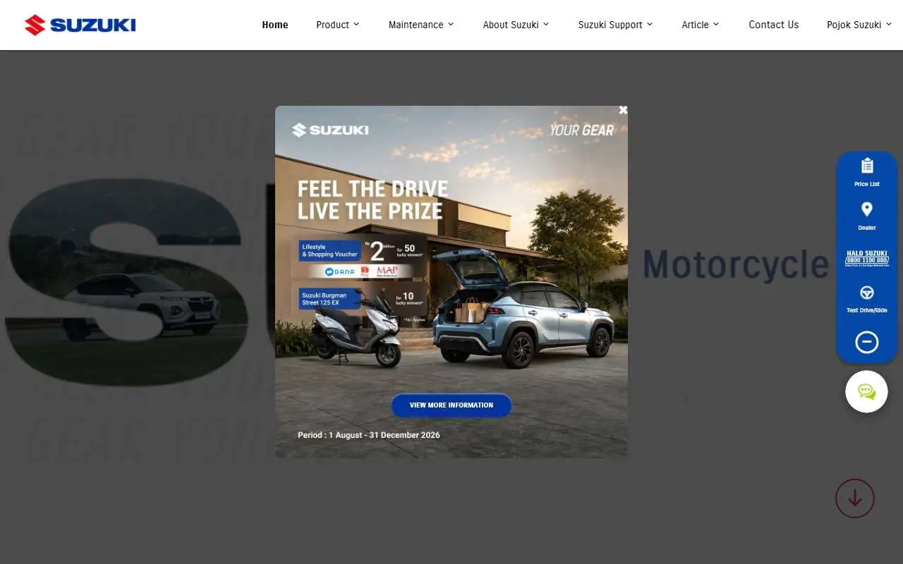Tampilan website resmi Suzuki Indonesia (suzuki.co.id)