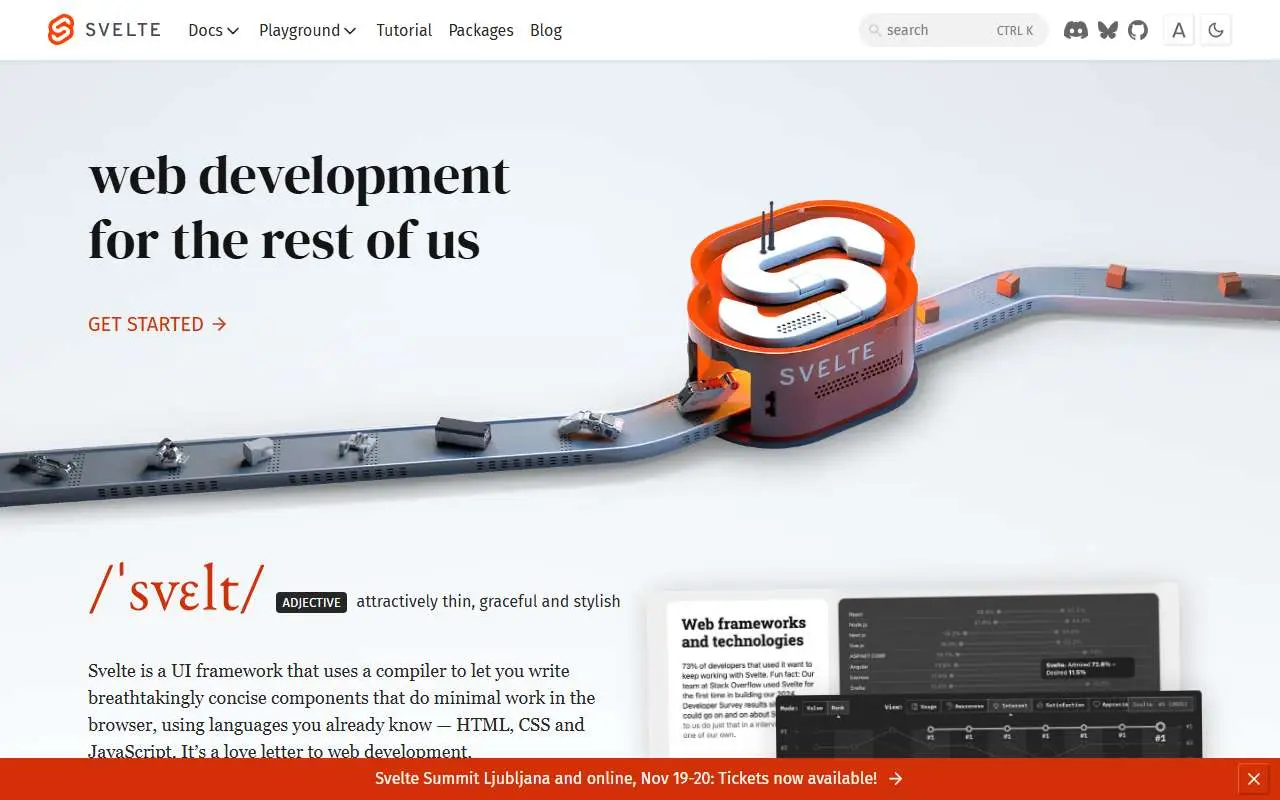 Tampilan website resmi Svelte (svelte.dev)