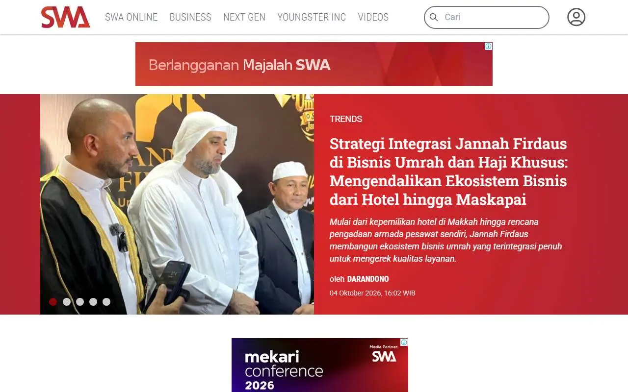 Tampilan website resmi SWA (majalah) (swa.co.id)