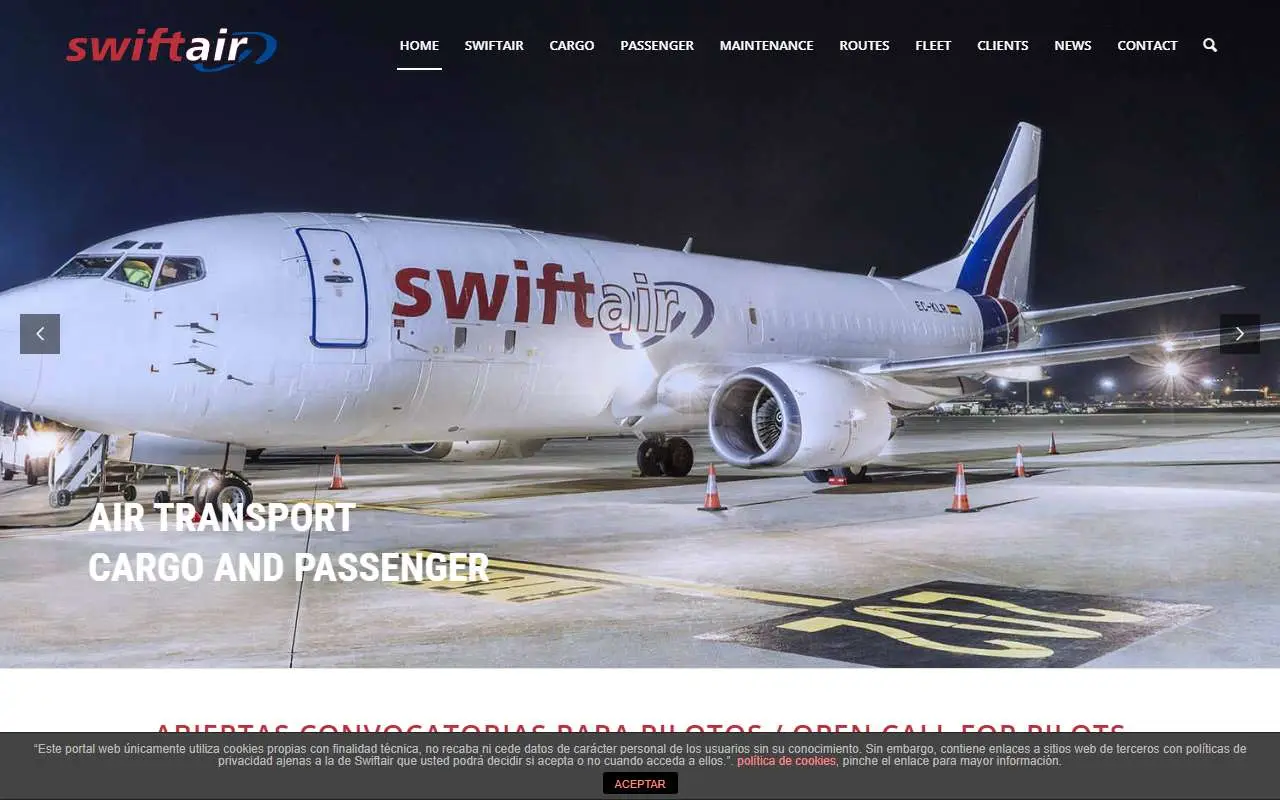 Tampilan website resmi Swiftair (swiftair.com)