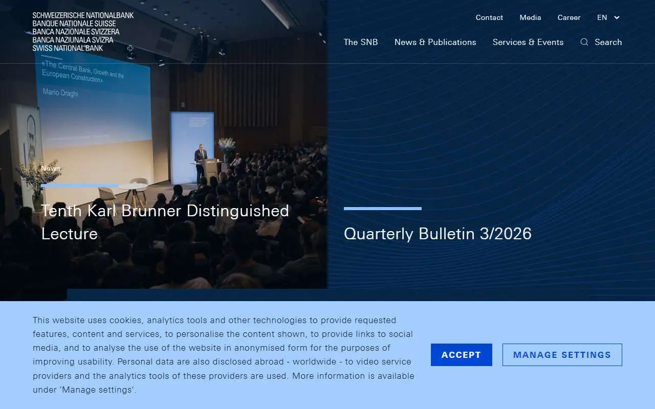 Tampilan website resmi Bank Nasional Swiss (snb.ch)