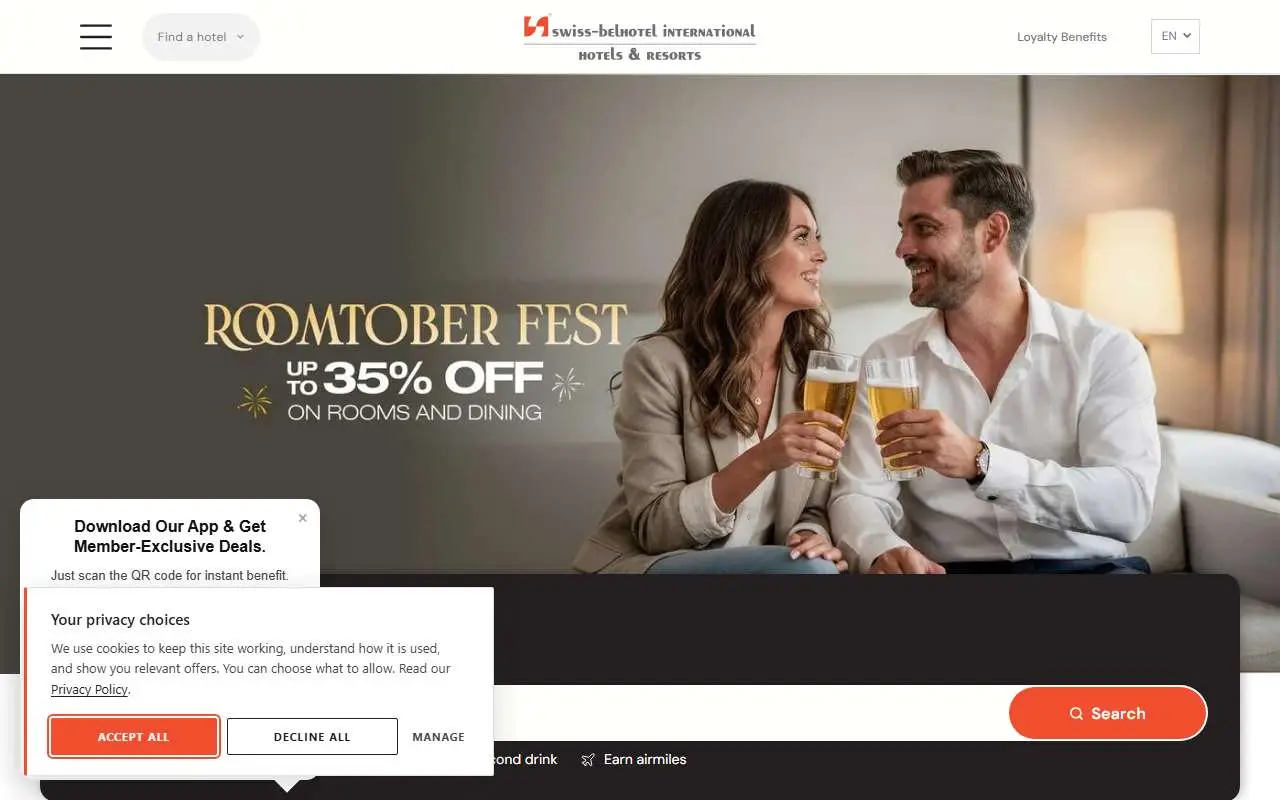 Tampilan website resmi Swiss-Belhotel International (swiss-belhotel.com)