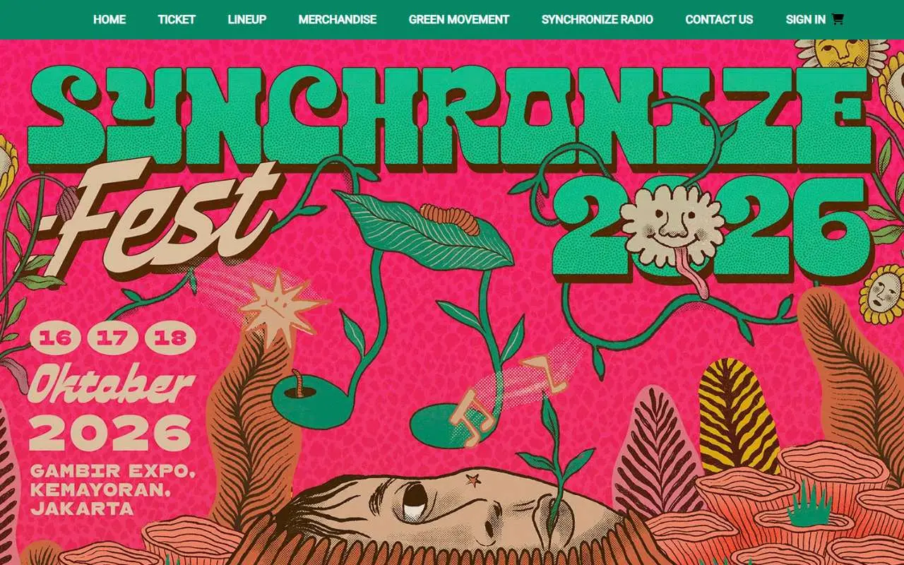 Tampilan website resmi Synchronize Festival (synchronizefestival.com)